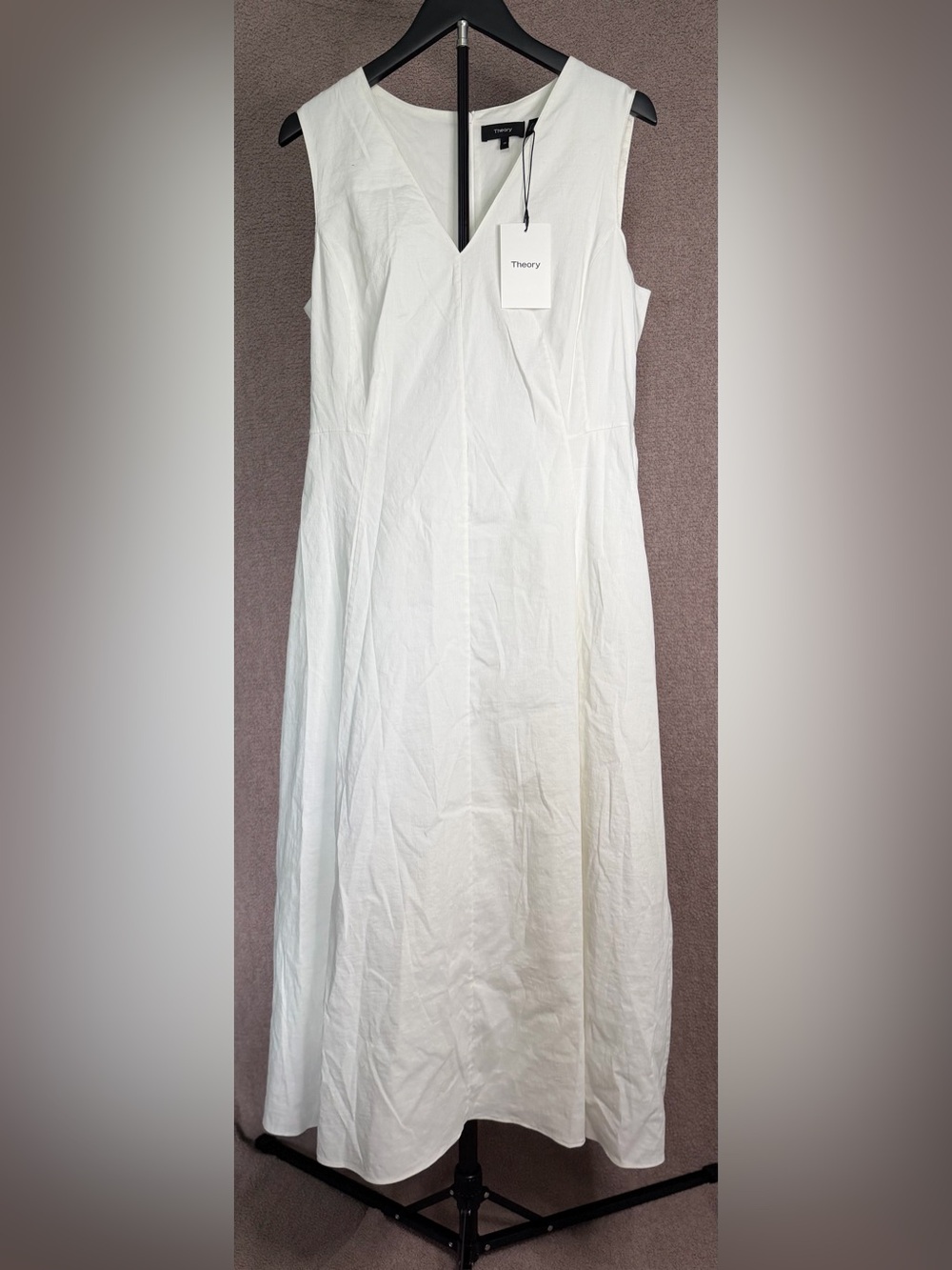 NWT Theory Seamed V-Neck Good Linen Midi Dress White Size 10